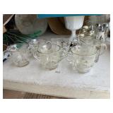 Gold rim, etched glass cream and sugar