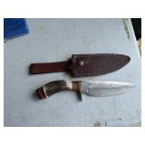 Antler handle Knife w/leather sleeve