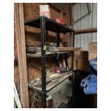 6ft Metal shelf w/misc contents