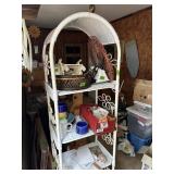 6ft Wicker shelf w/misc contents