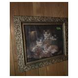 Old wooden frame Kitten picture