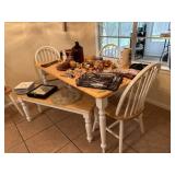 Wooden bench and chairs