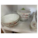 Asian dish bowl, spoons lot