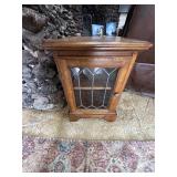 Oak cabinet, leaded glass door cabinet
