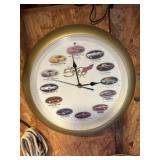 Clock and metal sign
