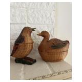 Wicker birl and duck figurine