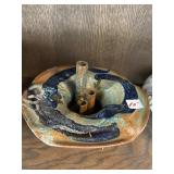 Glazed Art Pottery Ikebana vase flower frog