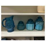 Blue Pitcher and cannister set-glass