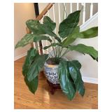 Large glazed Asian planter w/live plant
