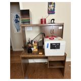 Computer deck, w/misc office supplies