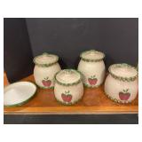 Spongeware apple canisters and plate