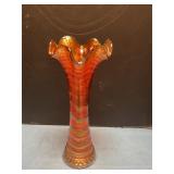 Marigold carnival glass ripple swing vase