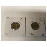 1943 and 1944 silver six pence coins