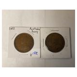 1922 and 1927 Australian pennies