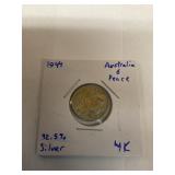 1944, Australia, silver six pence coin