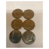 Six bicentennial half dollars