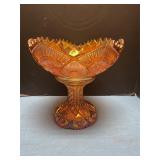 Carnival glass pedestal bowl