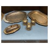 Silverplate trays,butter dish & pedestal bowls