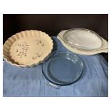 Stoneware pie plate, Pyrex flameware