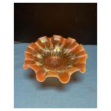 Ruffled Carnival glass bowl