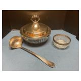 Glass & Silverplate bowls w ladle