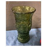Green glass vase 9.5 inches tall