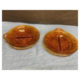Two Amber Divider Dishes