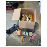 Box of fishing stuff, tools & screws with extras