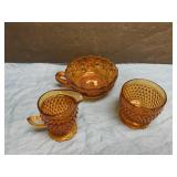 Amber glass, cream & sugar set with bowl