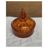 Amber glass candy dish with lid