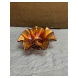 Marigold  carnival glass ruffle bowl