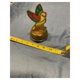 Brass wind up musical glass bird