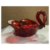 Vintage red glass swan candy dish