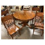 Oak claw foot pedestal dining table 4 chairs