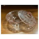 Pink depression glass candy dish