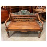Mahogany bench w/ carved green detail