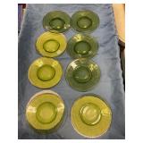 Vintage green glass plates 6 1/2 inches diameter
