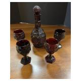 Ruby Red Avon decanter and goblets