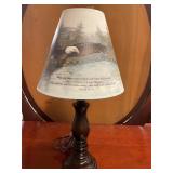 Desk lamp with scripture on shade