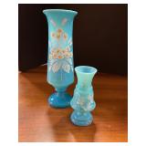 2 unmarked Handpainted West Moreland vase