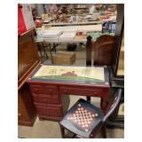 Hand painted writers desk w  chair seat has crack