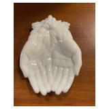 Milk Glass open hands trinket plate