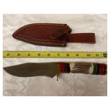 Damascus hunting knife with sheath