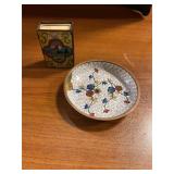 Cloisonné Art matchbox holder & mini plate