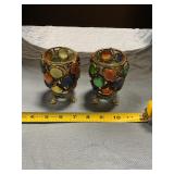 Vintage jeweled art glass candle holders