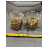 Brass toned cracked glass candle holders