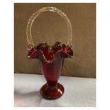 Fenton ruby  red basket vase