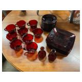Ruby Red cups, saucers, plates & 2vase