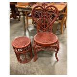 Vintage Wicker Chair w Side Table