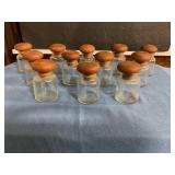 12 Glass spice jars w wood lids
